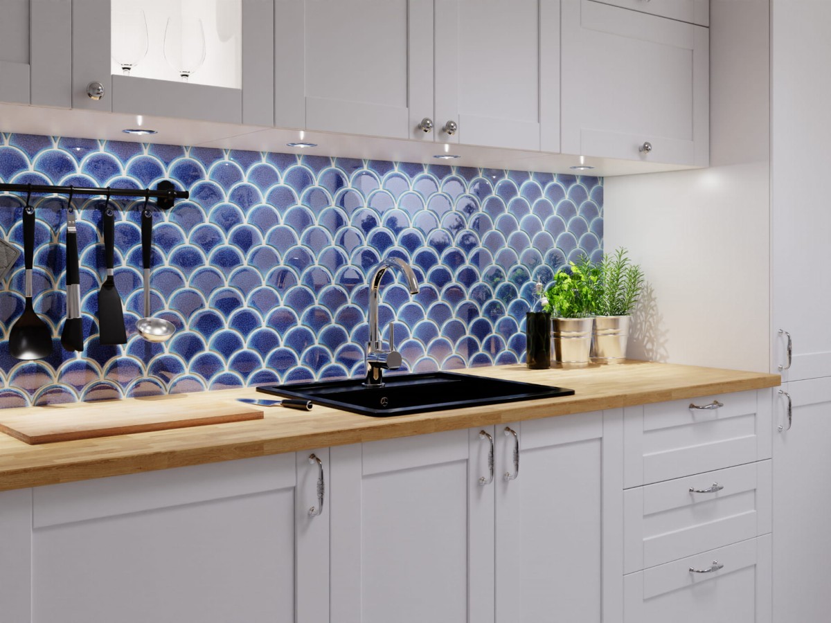 Mozaika ceramiczna Fish Scale Royal Blue Niebieska - szklanemozaiki.pl