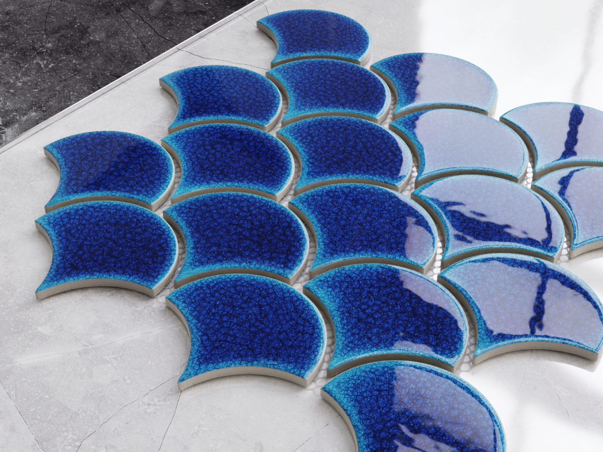 Mozaika ceramiczna Fish Scale Royal Blue Niebieska - szklanemozaiki.pl