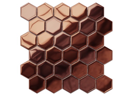 HEKSAGON MOZAIKA SZKLANA MIEDZIANA ROSE COPPER METALIC 