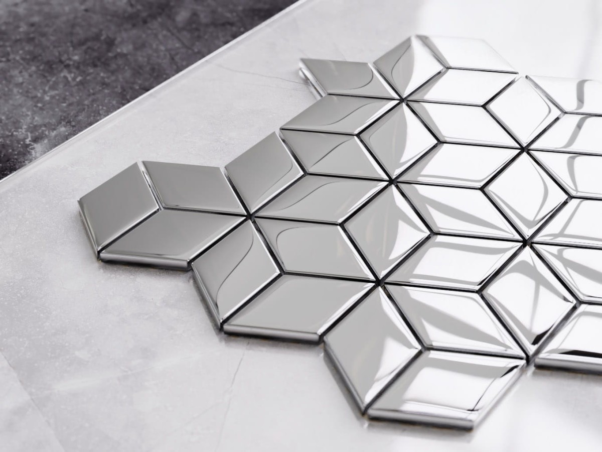 MOZAIKA SZKLANA ROMB DIAMOND SREBRNA SILVER METALIC – dekoracyjne do wnętrz – Szklane Mozaiki
