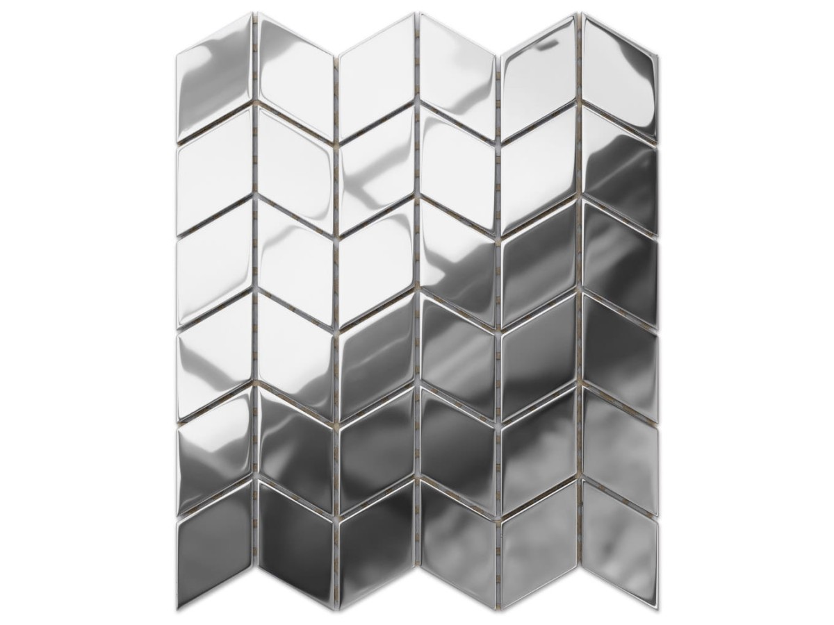 MOZAIKA SZKLANA CHEVRON ROMB SILVER SREBRNA CHROM METALIC – dekoracyjne do wnętrz – Szklane Mozaiki
