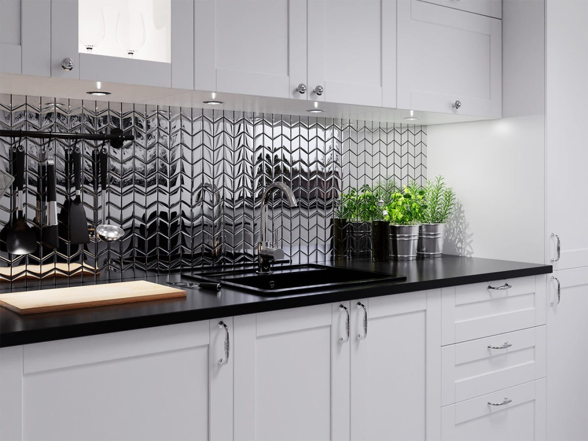 MOZAIKA SZKLANA CHEVRON ROMB SILVER SREBRNA CHROM METALIC – dekoracyjne do wnętrz – Szklane Mozaiki