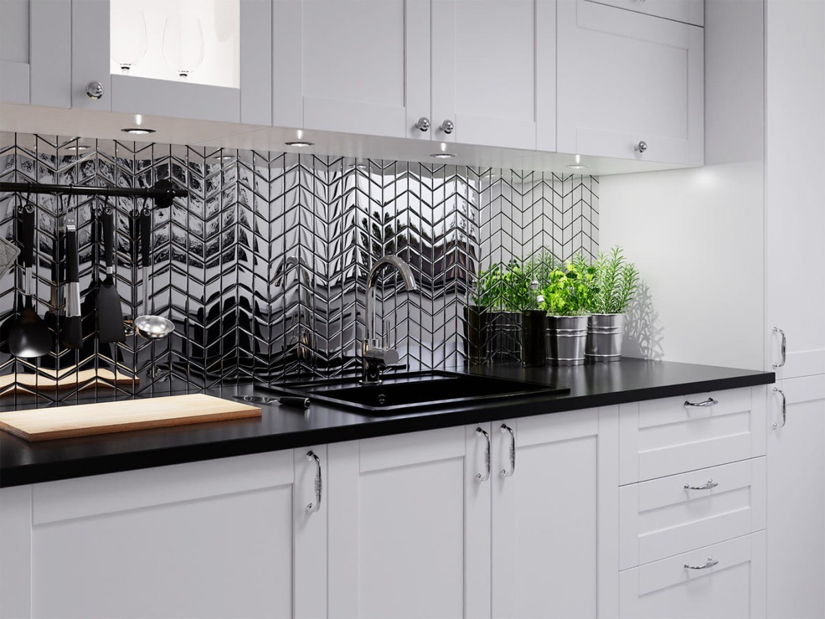 MOZAIKA SZKLANA DOUBLE CHEVRON ROMB SILVER SREBRNA CHROM METALIC – dekoracyjne do wnętrz – Szklane Mozaiki