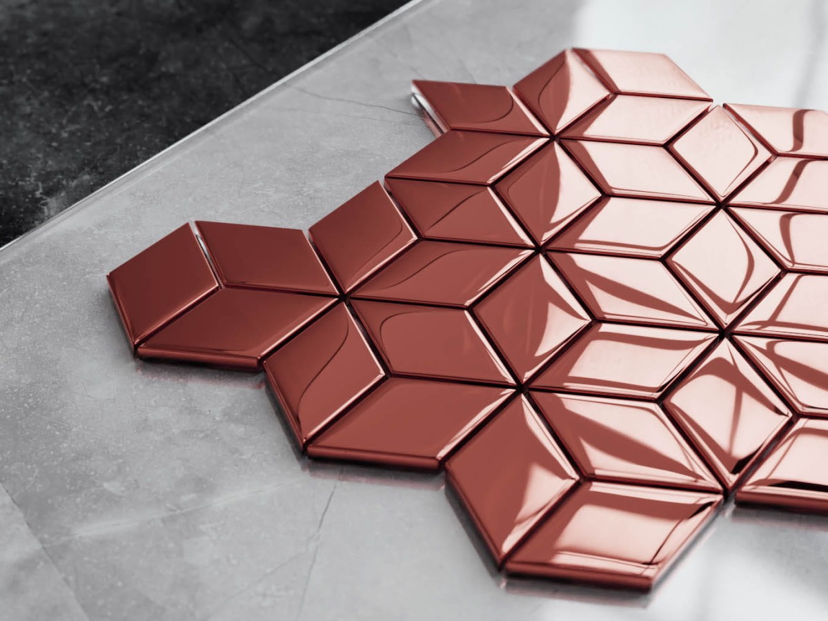 MOZAIKA SZKLANA ROMB DIAMOND COPPER ROSE METALIC  – dekoracyjne do wnętrz – Szklane Mozaiki