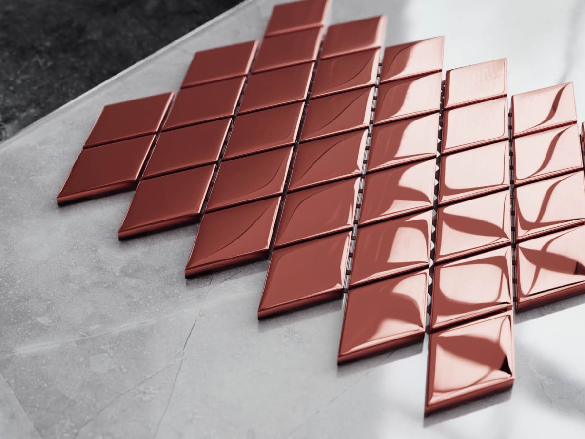 MOZAIKA SZKLANA KARO ROMB COPPER ROSE  METALIC  – dekoracyjne do wnętrz – Szklane Mozaiki