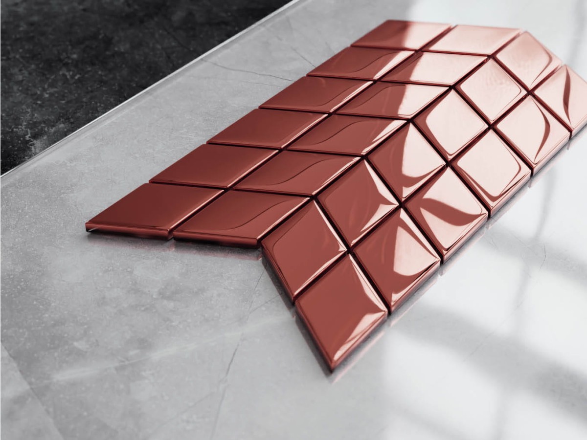 MOZAIKA SZKLANA DOUBLE CHEVRON COPPER ROSE METALIC – dekoracyjne do wnętrz – Szklane Mozaiki