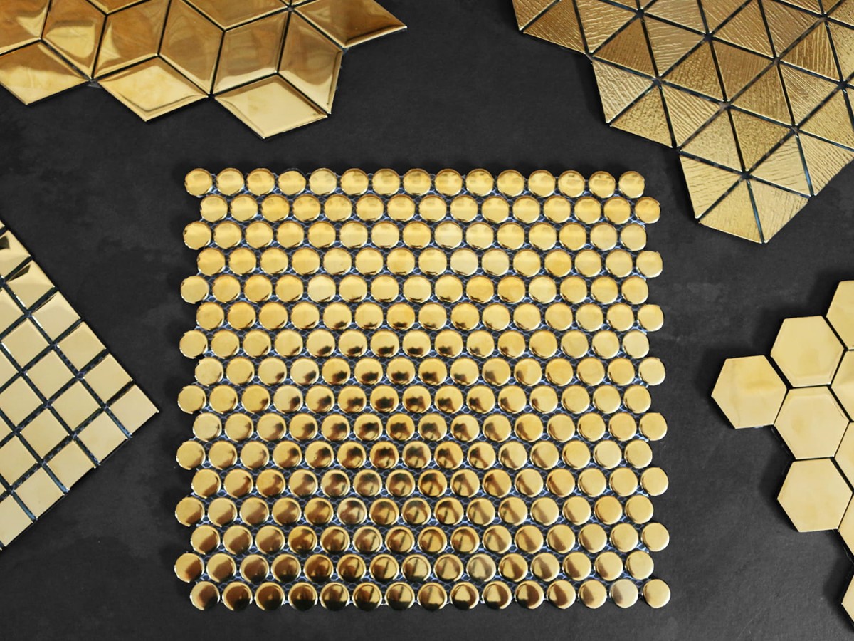 MOZAIKA CERAMICZNA PENNY DOTS ZŁOTA GOLD – dekoracyjne do wnętrz – Szklane Mozaiki