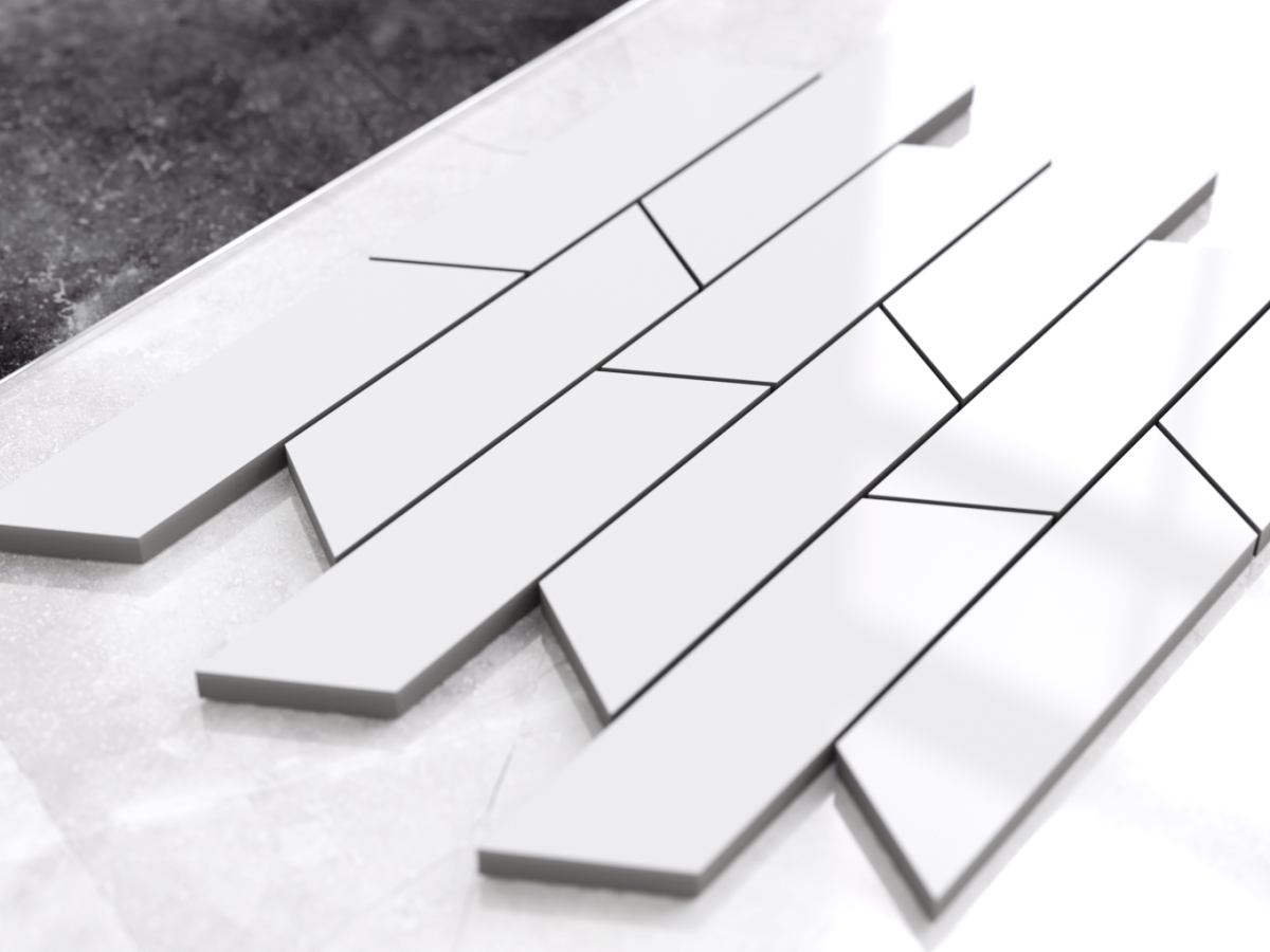 MOZAIKA CERAMICZNA CHEVRON STORM ALASKA WHITE – dekoracyjne do wnętrz – Szklane Mozaiki