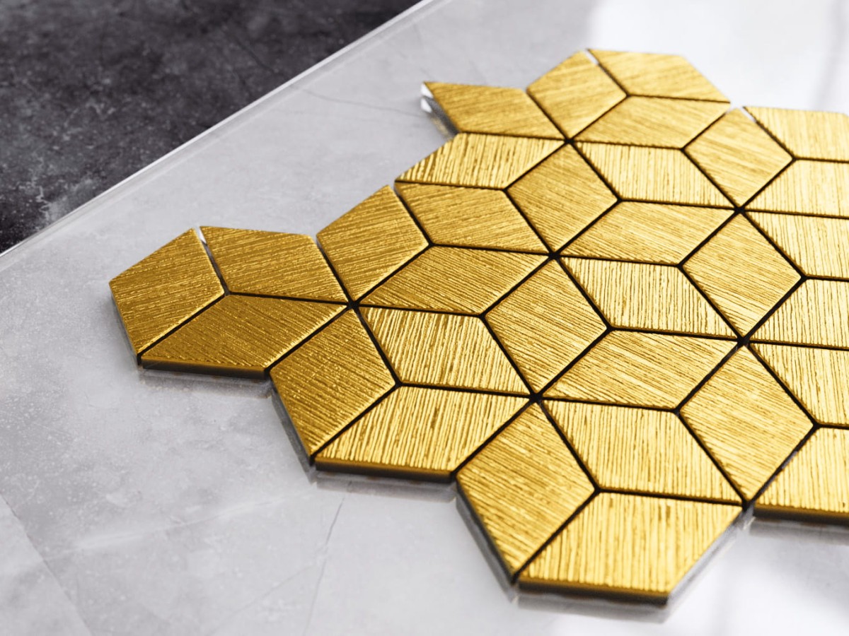 MOZAIKA SZKLANA ROMB DIAMOND ZŁOTA GOLD STRUKTURA – dekoracyjne do wnętrz – Szklane Mozaiki