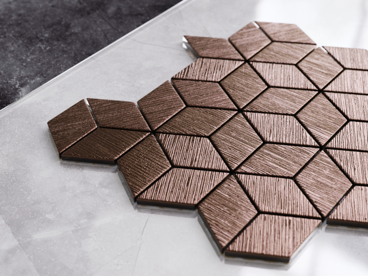 MOZAIKA SZKLANA ROMB DIAMOND COPPER BROWN METALIC – dekoracyjne do wnętrz – Szklane Mozaiki