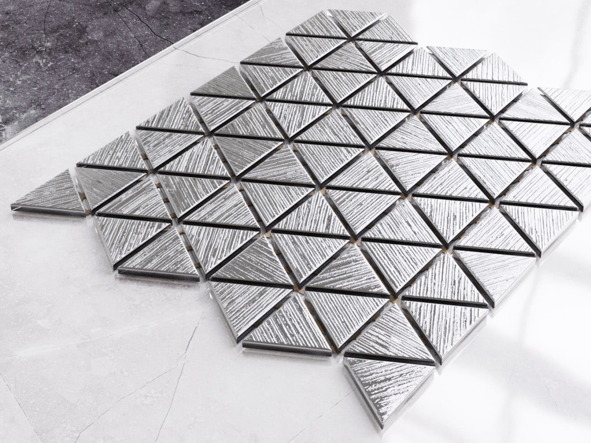 MOZAIKA SZKLANA TRIANGLE BLANKET SILVER SREBRNA CHROM STRUKTURA – dekoracyjne do wnętrz – Szklane Mozaiki