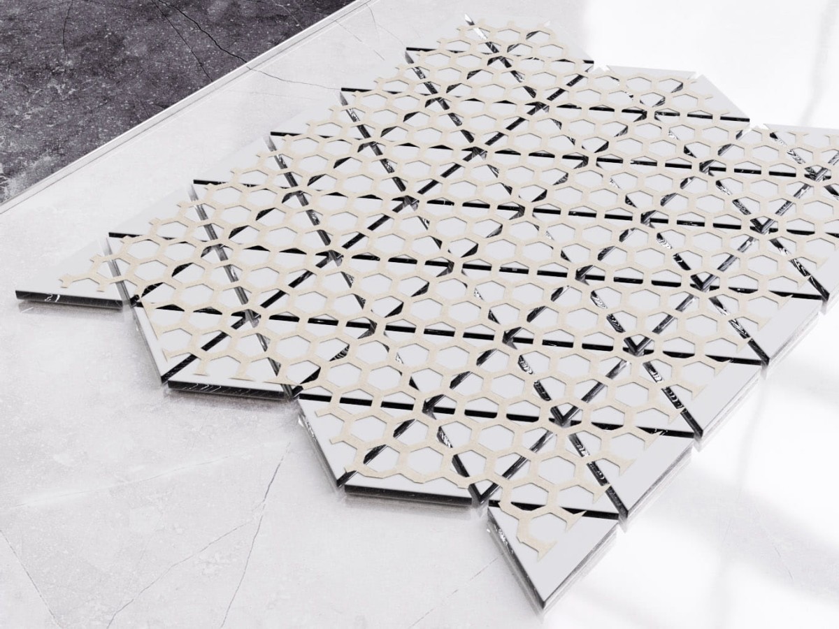 MOZAIKA SZKLANA TRIANGLE BLANKET SILVER SREBRNA CHROM STRUKTURA – dekoracyjne do wnętrz – Szklane Mozaiki