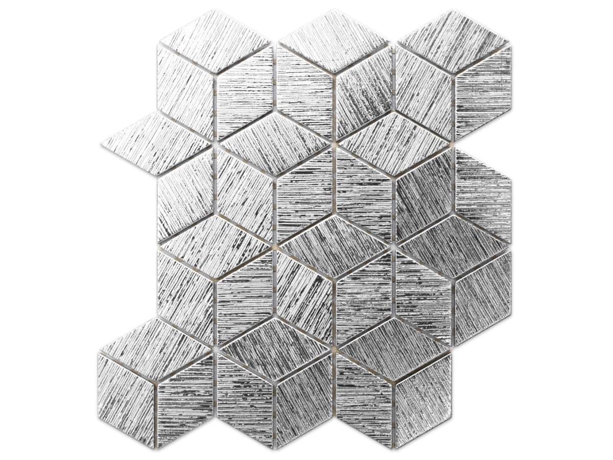 MOZAIKA SZKLANA ROMB DIAMOND SREBRNA SILVER METALIC STRUKTURA – dekoracyjne do wnętrz – Szklane Mozaiki