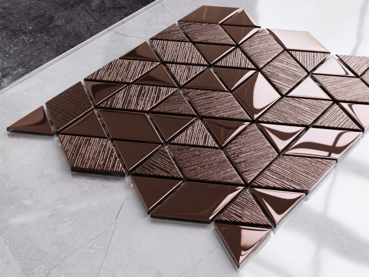 MOZAIKA SZKLANA TRIANGLE DIAMOND COPPER BROWN – dekoracyjne do wnętrz – Szklane Mozaiki