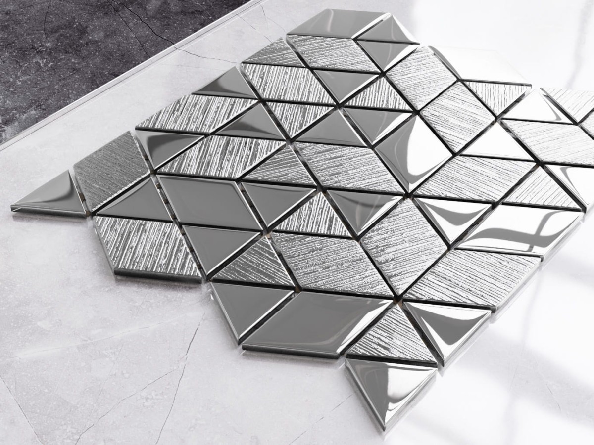 MOZAIKA SZKLANA TRIANGLE DIAMOND SILVER SREBRNA – dekoracyjne do wnętrz – Szklane Mozaiki