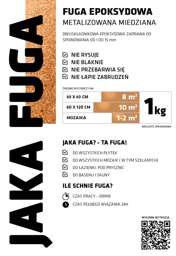 JAKA FUGA | epoksydowa metalizowana FUGA MIEDZIANA 1kg – dekoracyjne do wnętrz – Szklane Mozaiki