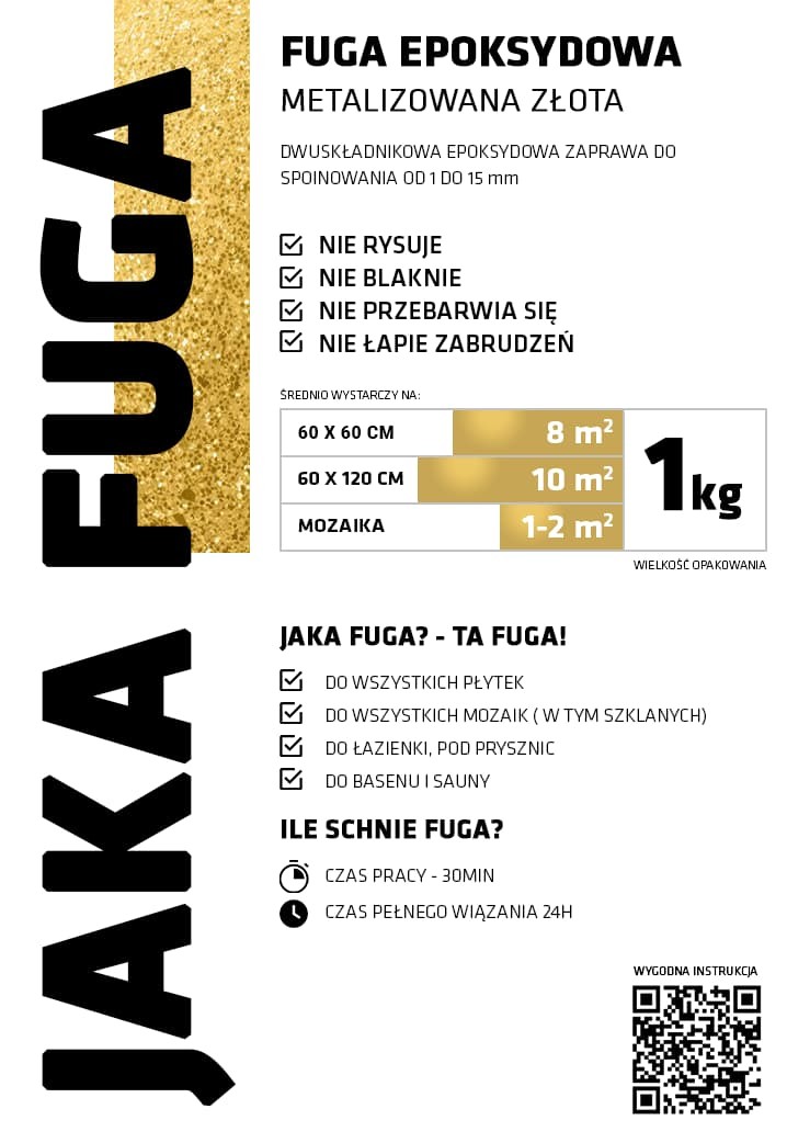 JAKA FUGA | epoksydowa metalizowana FUGA ZŁOTA GOLD 1kg – dekoracyjne do wnętrz – Szklane Mozaiki