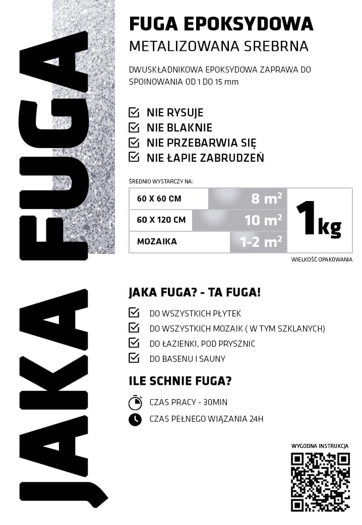 JAKA FUGA |  epoksydowa metalizowana FUGA SREBRNA SILVER 1kg – dekoracyjne do wnętrz – Szklane Mozaiki