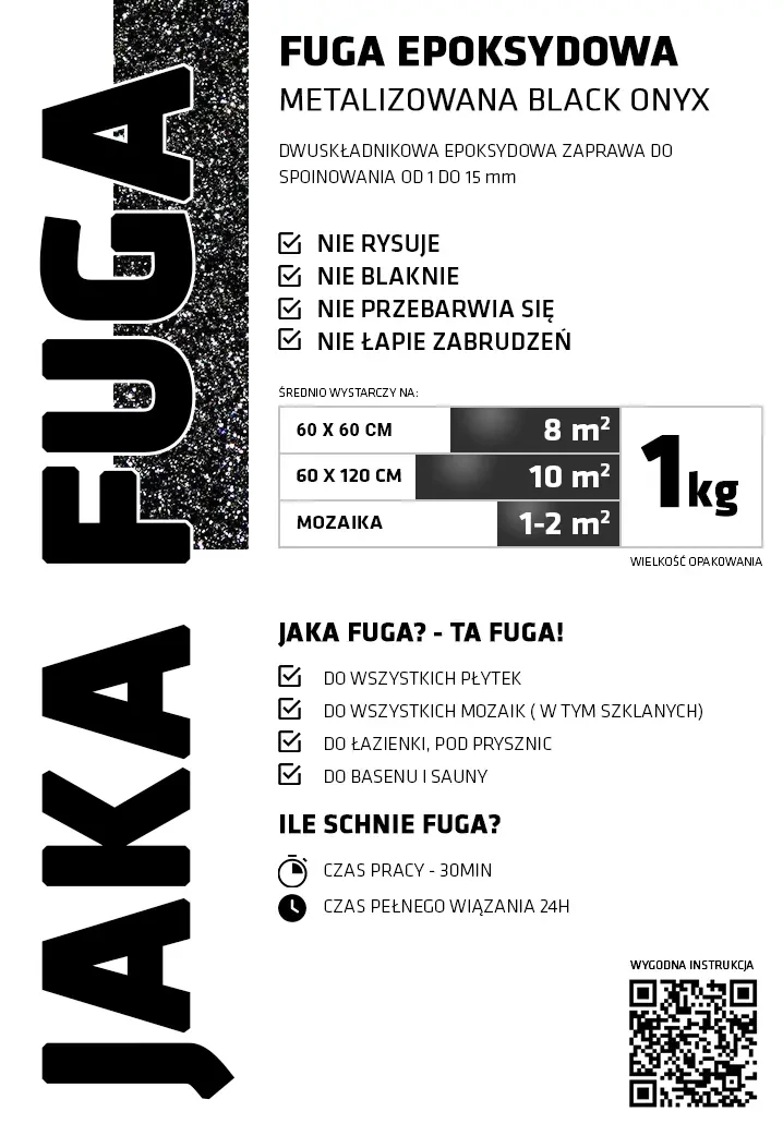JAKA FUGA | epoksydowa metalizowana FUGA CZARNA ONYX 1kg – dekoracyjne do wnętrz – Szklane Mozaiki