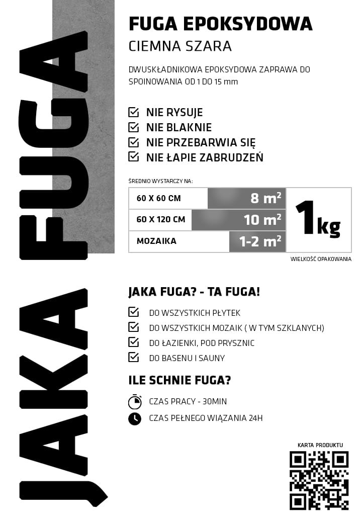 JAKA FUGA | epoksydowa FUGA CIEMNA SZARA do płytek i mozaik – dekoracyjne do wnętrz – Szklane Mozaiki