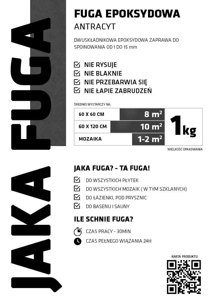 JAKA FUGA | epoksydowa FUGA ANTRACYT do płytek i mozaik – dekoracyjne do wnętrz – Szklane Mozaiki