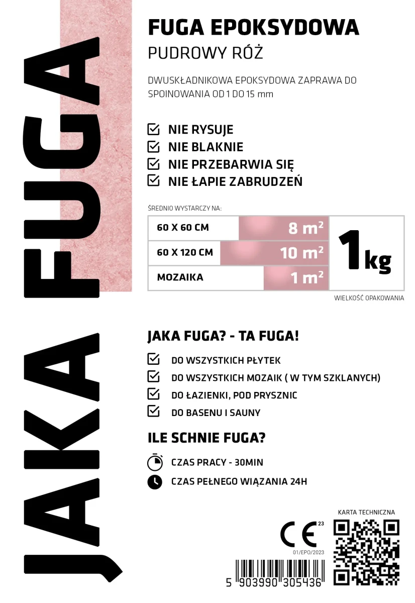 JAKA FUGA | epoksydowa FUGA PUDROWY RÓŻ do płytek i mozaik – dekoracyjne do wnętrz – Szklane Mozaiki