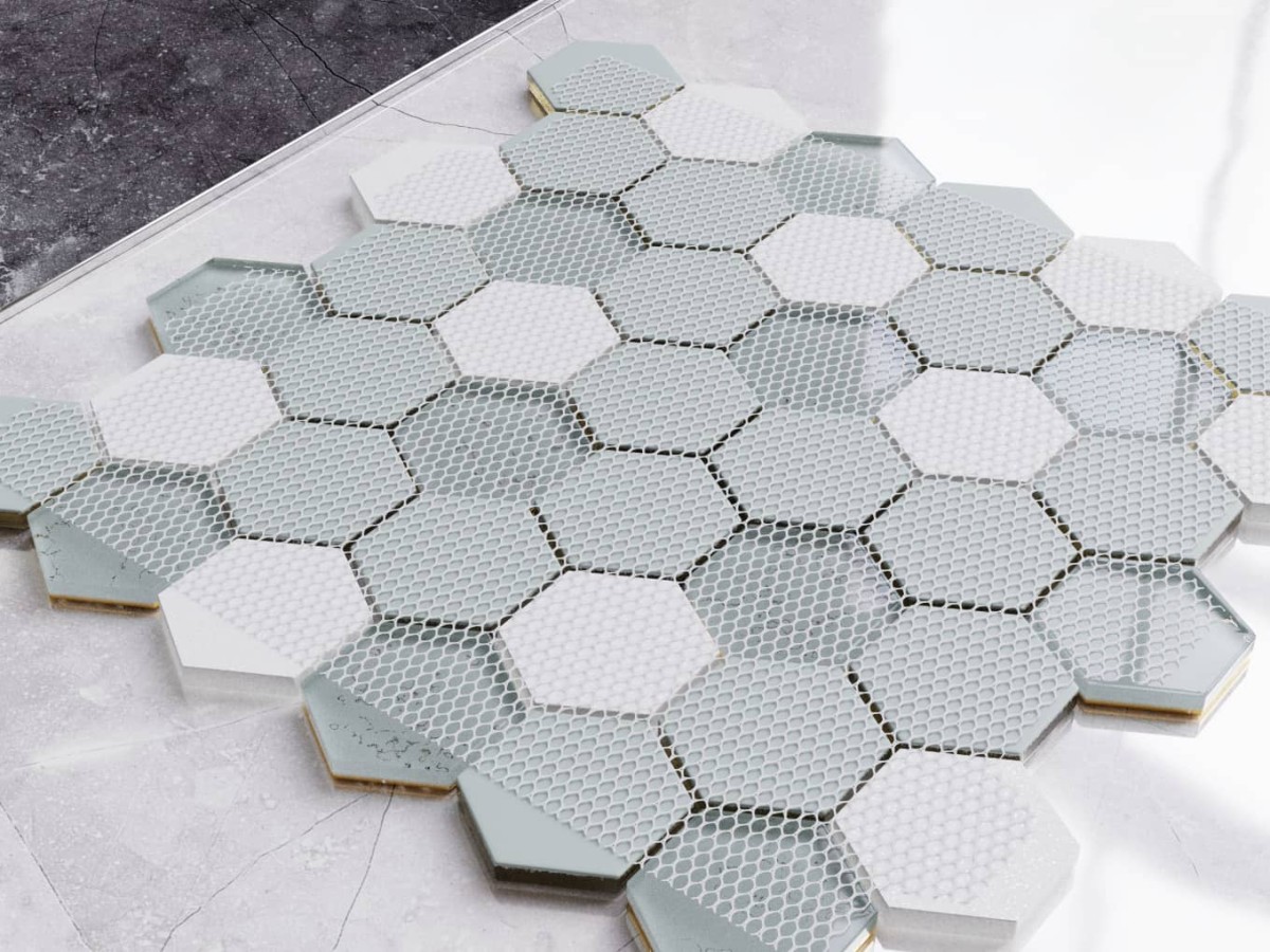 Mozaika ceramiczna Heksagon Volcano Gold White - szklanemozaiki.pl