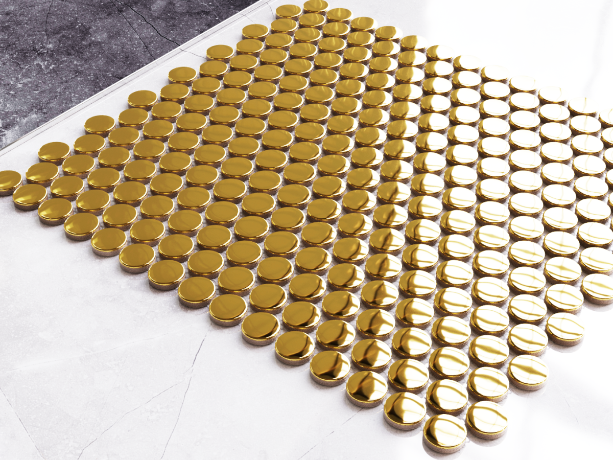 MOZAIKA CERAMICZNA PENNY DOTS ZŁOTA GOLD – dekoracyjne do wnętrz – Szklane Mozaiki