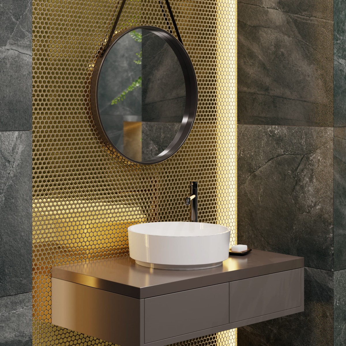 MOZAIKA CERAMICZNA PENNY DOTS ZŁOTA GOLD – dekoracyjne do wnętrz – Szklane Mozaiki