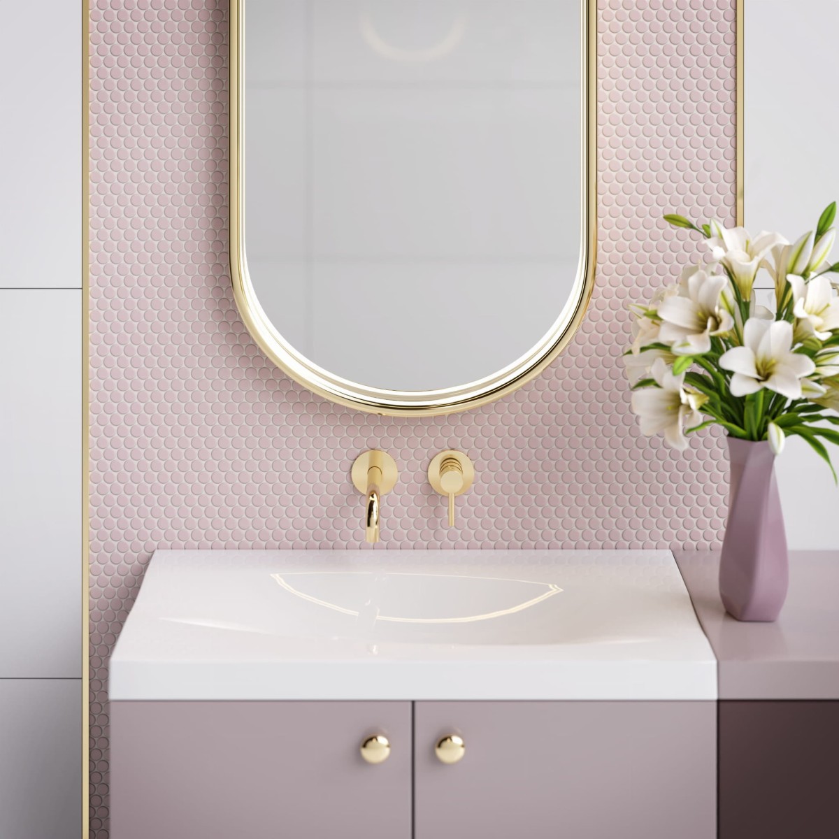 MOZAIKA CERAMICZNA PENNY DOTS ROSE RÓŻÓWA MATOWA – dekoracyjne do wnętrz – Szklane Mozaiki