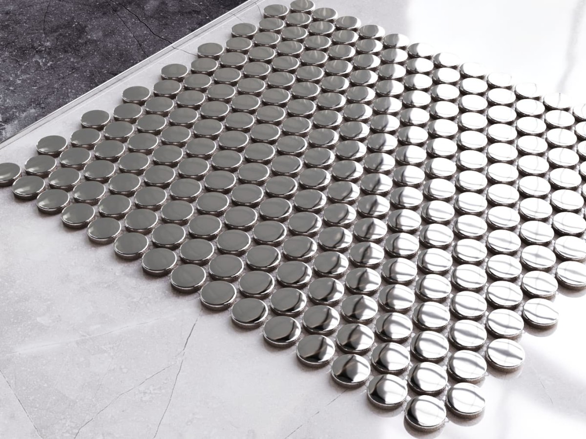 MOZAIKA CERAMICZNA PENNY DOTS SILVER CHROM METALIC – dekoracyjne do wnętrz – Szklane Mozaiki
