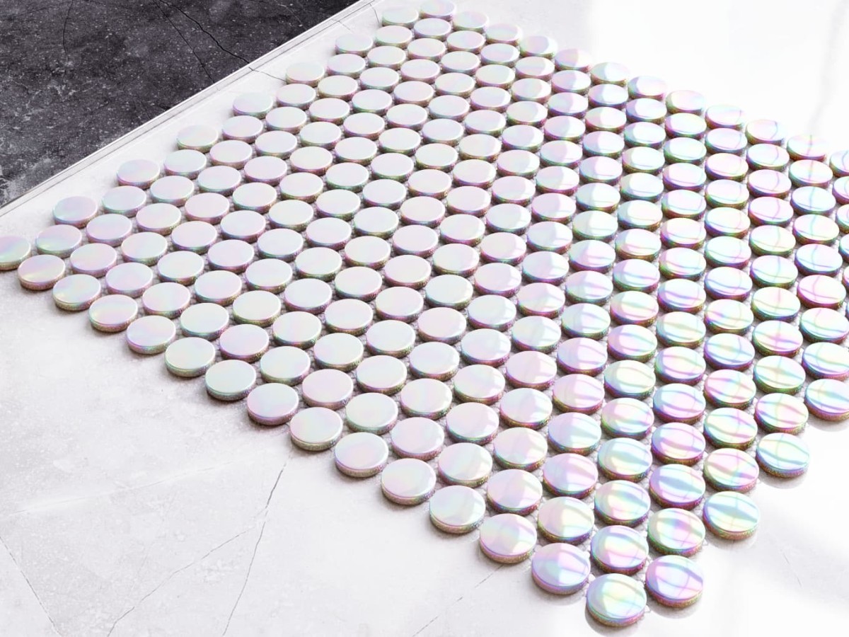 Mozaika ceramiczna Penny Dots white pearl połysk - szklanemozaiki.pl
