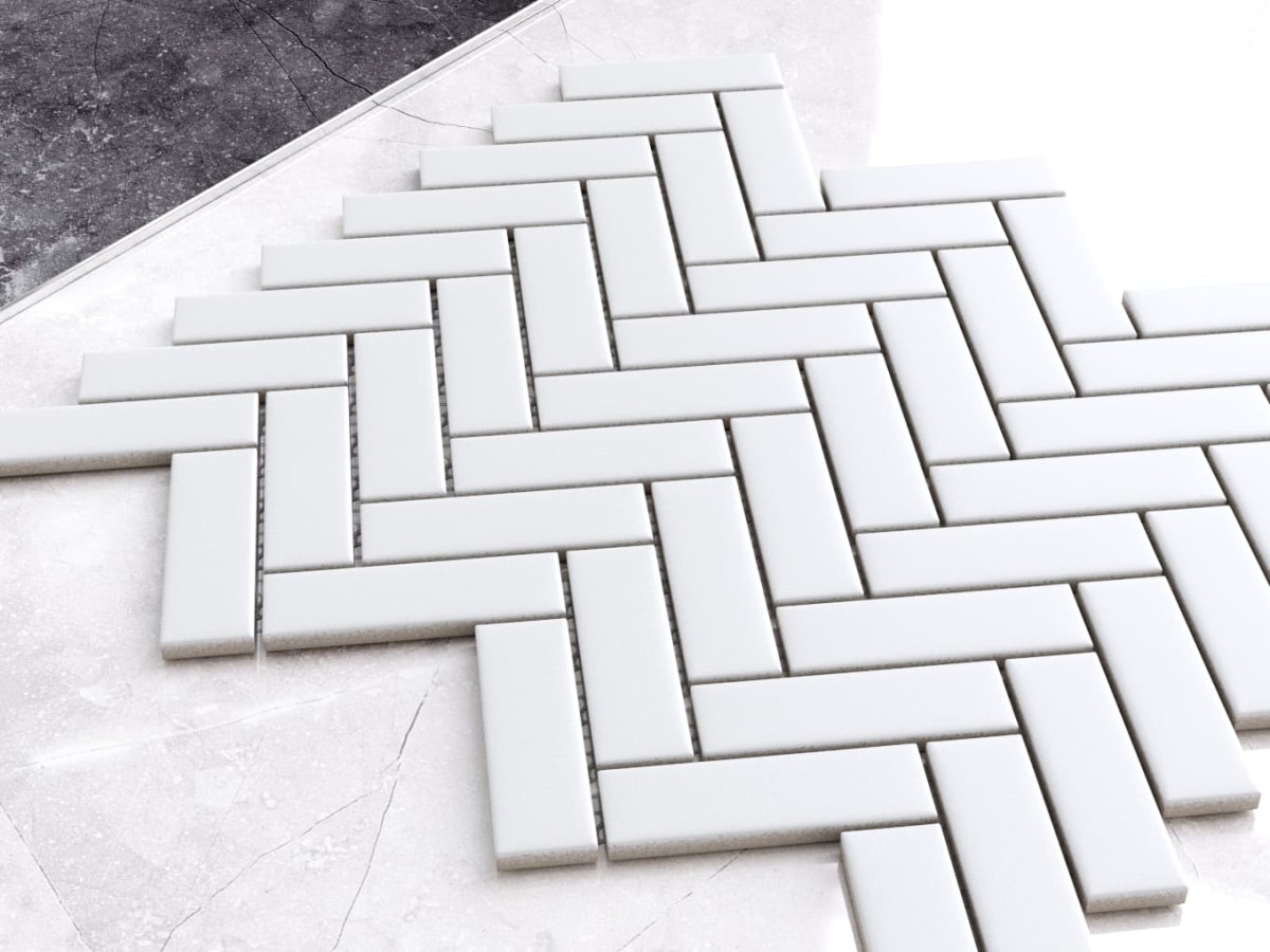 Mozaika ceramiczna mini chevron white połysk - szklanemozaiki.pl