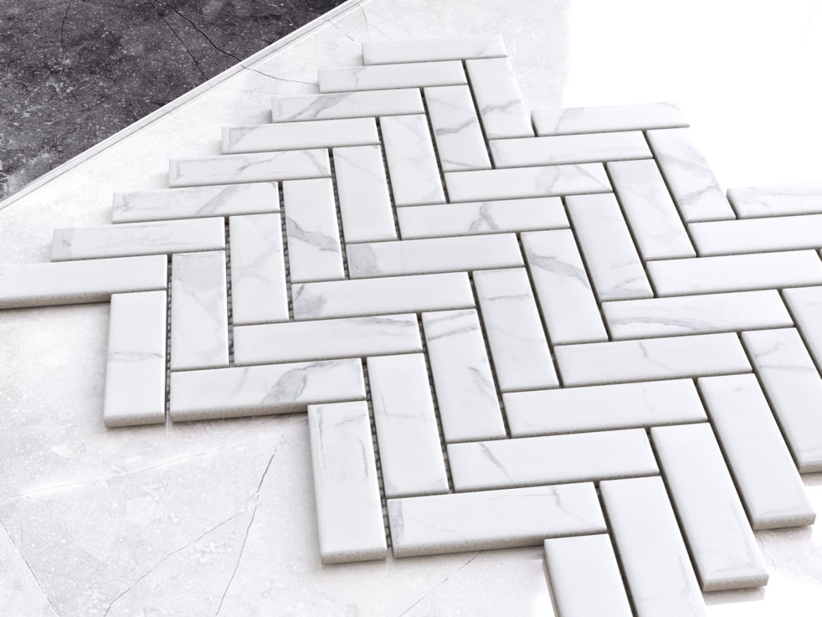 Mozaika ceramiczna mini chevron herringbone carrara matowa - szklanemozaiki.pl