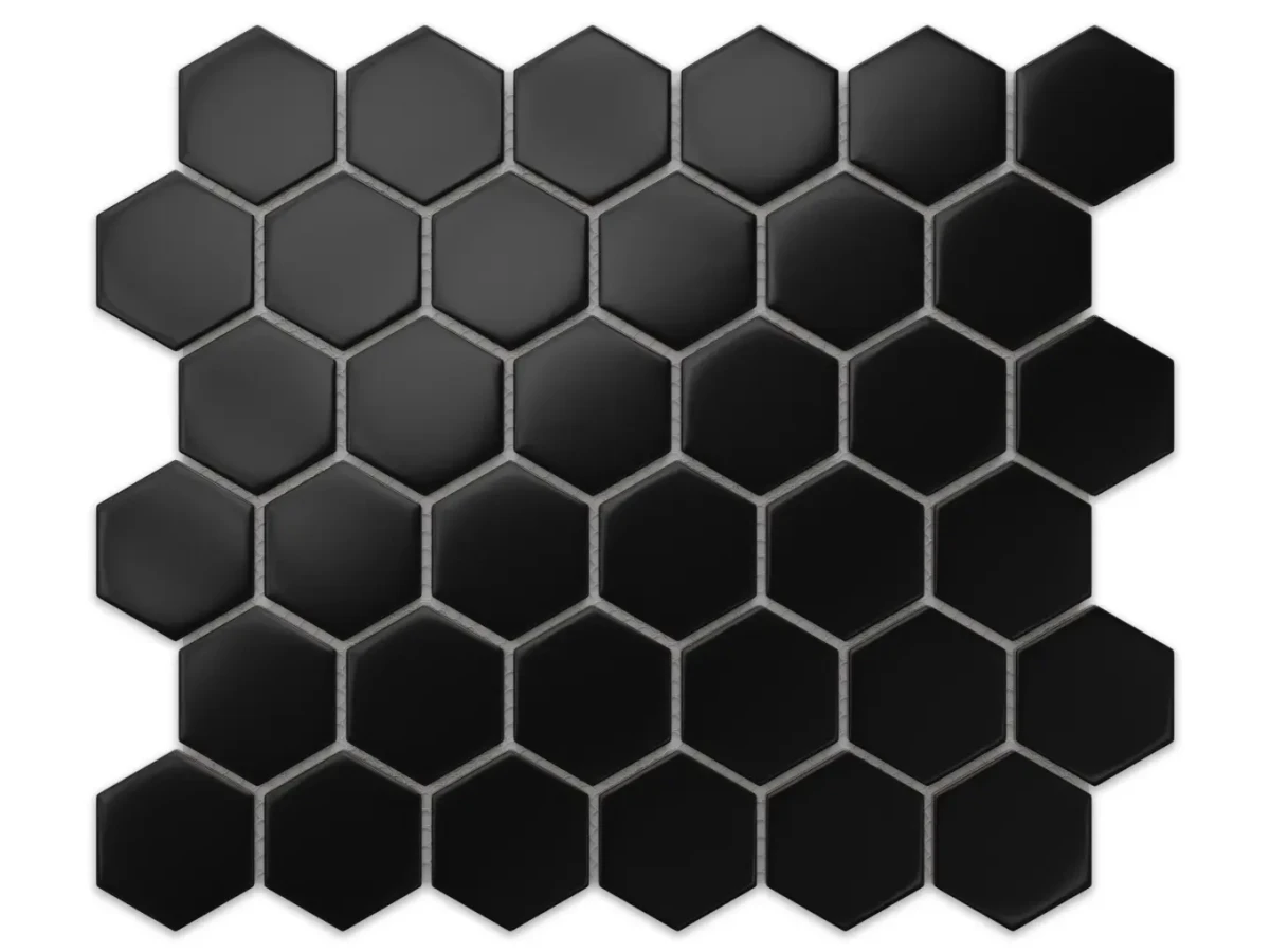 MOZAIKA CERAMICZNA HEKSAGON BLACK MATOWA – dekoracyjne do wnętrz – Szklane Mozaiki