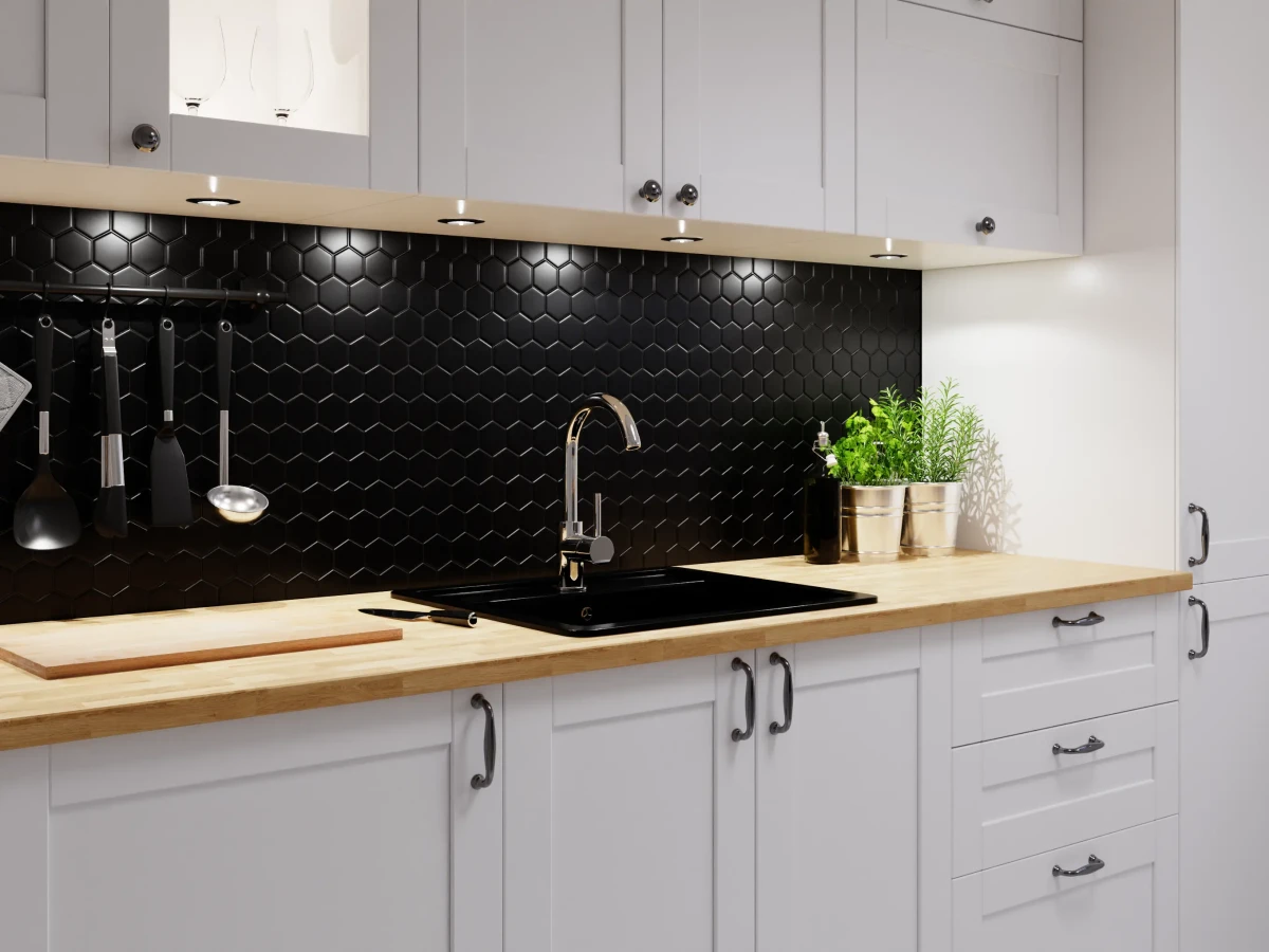 MOZAIKA CERAMICZNA HEKSAGON BLACK MATOWA – dekoracyjne do wnętrz – Szklane Mozaiki