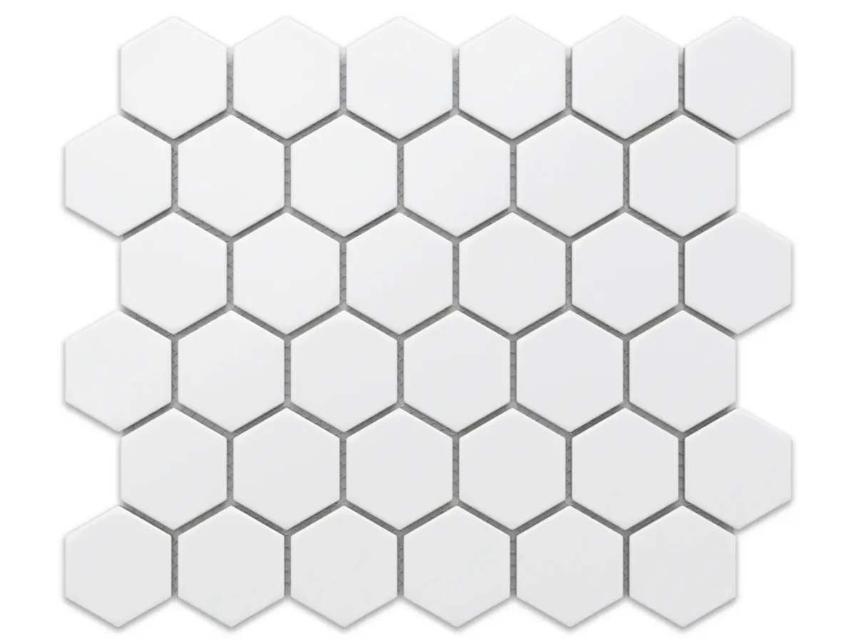 Mozaika ceramiczna Heksagon white biały matowy duży - szklanemozaiki.pl