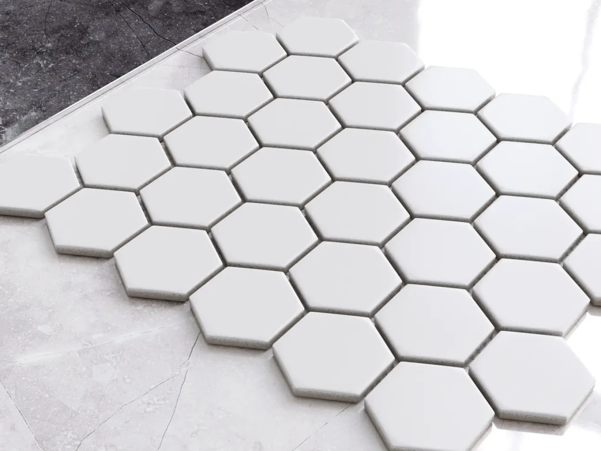 Mozaika ceramiczna Heksagon white biały matowy duży - szklanemozaiki.pl
