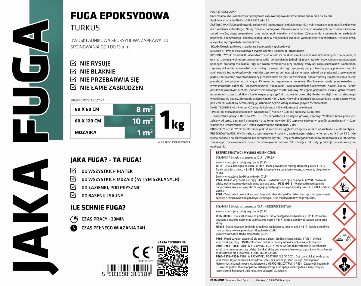 JAKA FUGA | epoksydowa FUGA TURKUS do płytek i mozaik – dekoracyjne do wnętrz – Szklane Mozaiki
