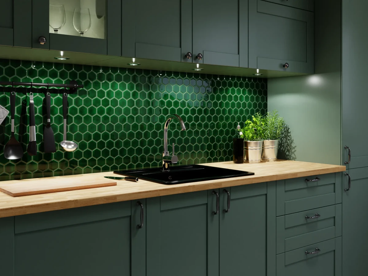 MOZAIKA CERAMICZNA HEKSAGON DEEP GREEN – dekoracyjne do wnętrz – Szklane Mozaiki