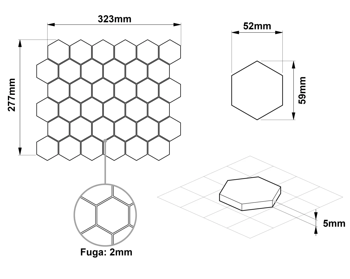MOZAIKA CERAMICZNA HEKSAGON BLACK MATOWA – dekoracyjne do wnętrz – Szklane Mozaiki