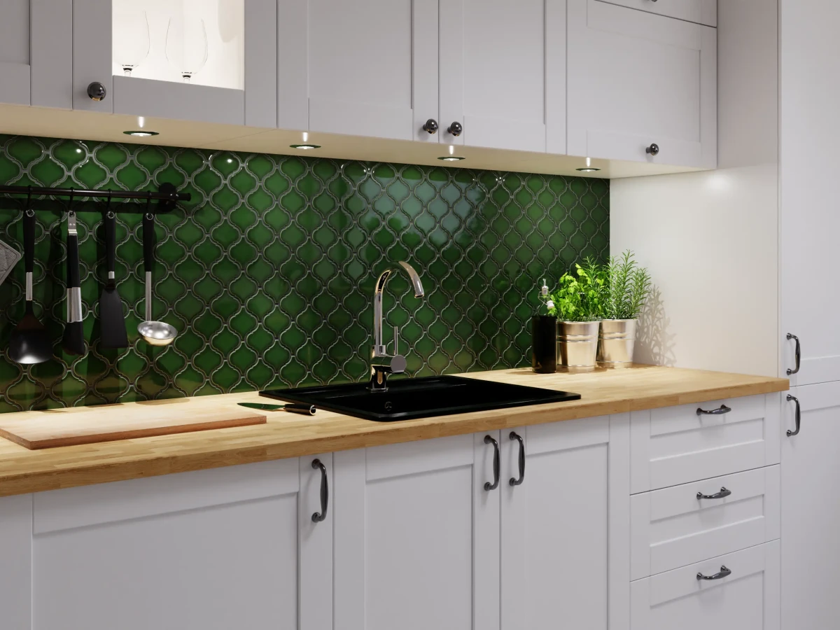 Mozaika ceramiczna Arabeska Deep Green szmaragdowa - szklanemozaiki.pl