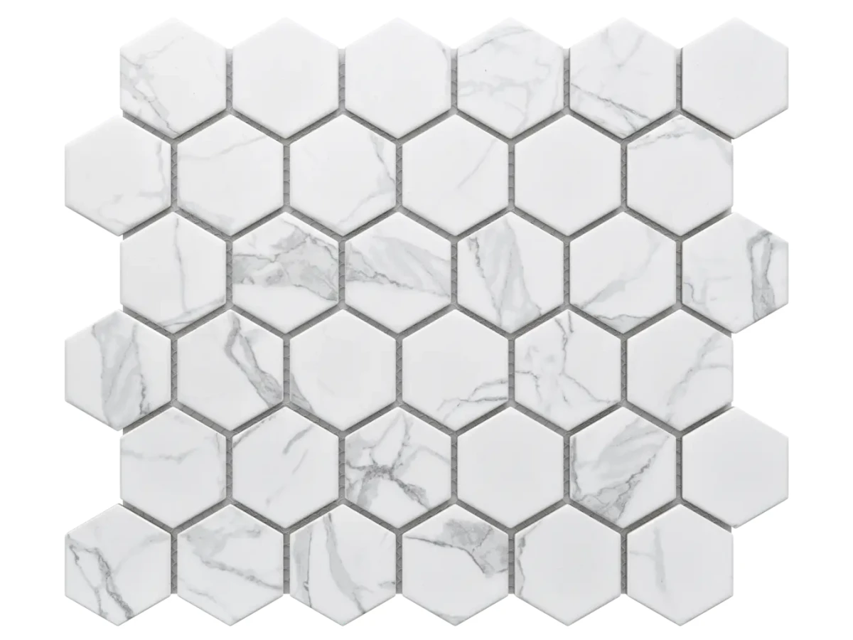 MOZAIKA CERAMICZNA HEKSAGON CLASSIC CARRARA MATOWA – dekoracyjne do wnętrz – Szklane Mozaiki