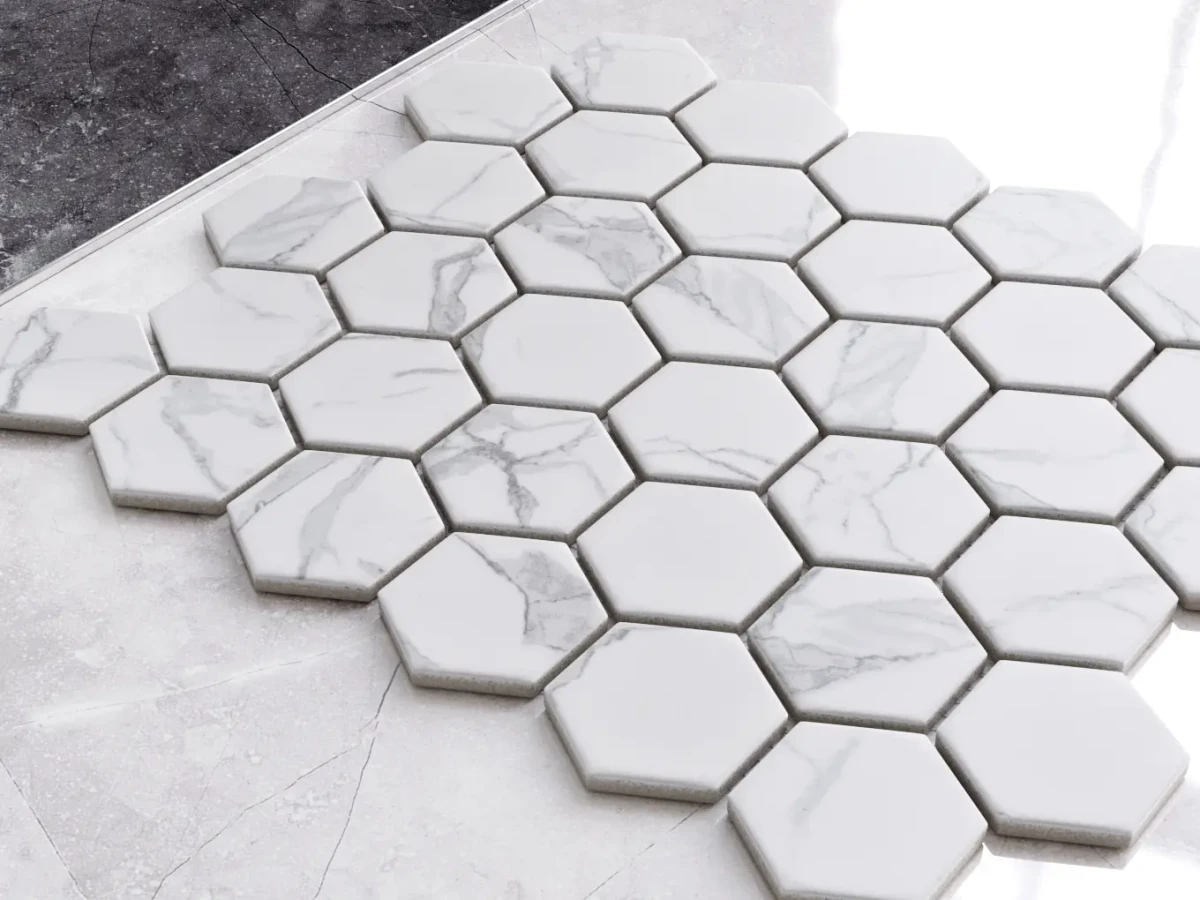 MOZAIKA CERAMICZNA HEKSAGON CLASSIC CARRARA MATOWA – dekoracyjne do wnętrz – Szklane Mozaiki