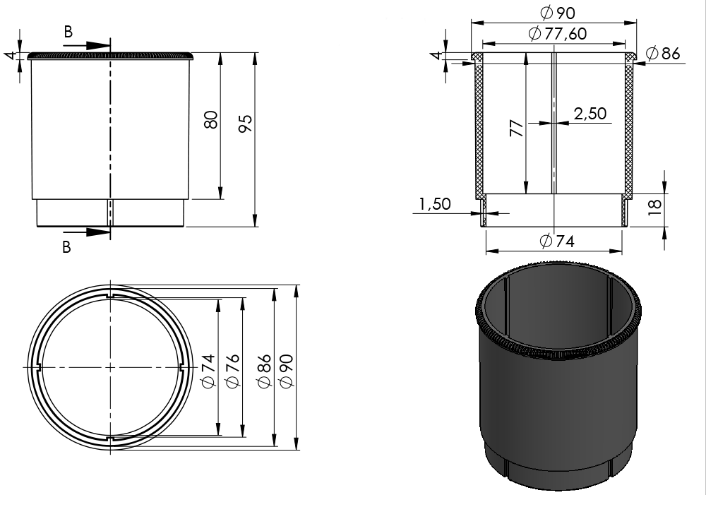 CYLINDER PRZEDŁUŻAJĄCY do wsporników tarasowych BASIC i PRO 80 mm – dekoracyjne do wnętrz – Szklane Mozaiki