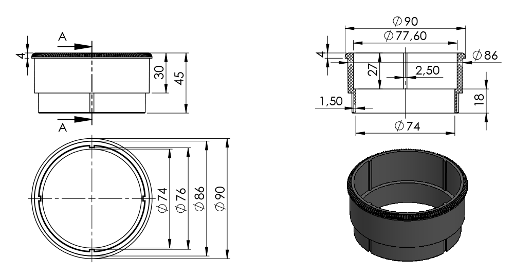 CYLINDER PRZEDŁUŻAJĄCY do wsporników tarasowych BASIC i PRO 30mm – dekoracyjne do wnętrz – Szklane Mozaiki