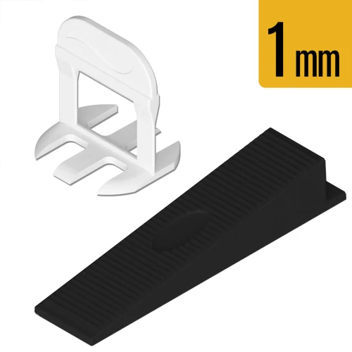 SYSTEM POZIOMOWANIA PŁYTEK 200 klipsów 1mm + 100 klinów - ZESTAW