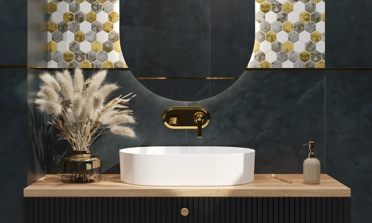 Mozaika ceramiczna Heksagon Volcano Gold White - szklanemozaiki.pl