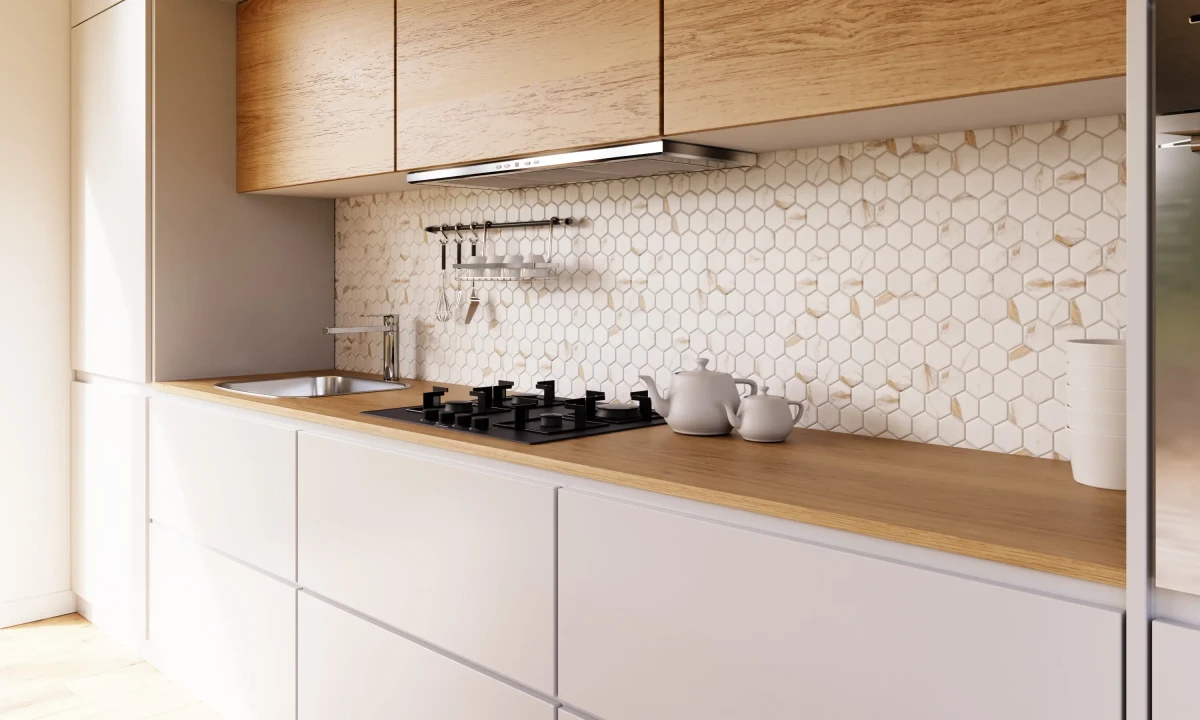 MOZAIKA CERAMICZNA HEKSAGON CARRARA GOLD – dekoracyjne do wnętrz – Szklane Mozaiki