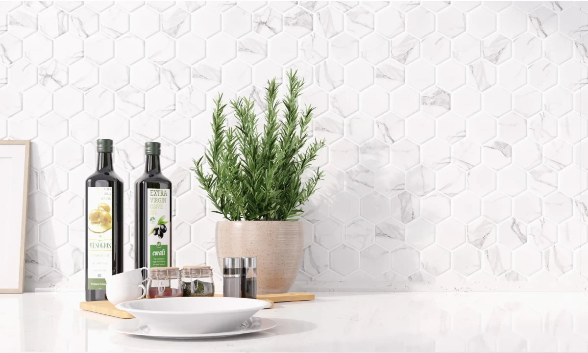 MOZAIKA CERAMICZNA HEKSAGON CLASSIC CARRARA MATOWA – dekoracyjne do wnętrz – Szklane Mozaiki